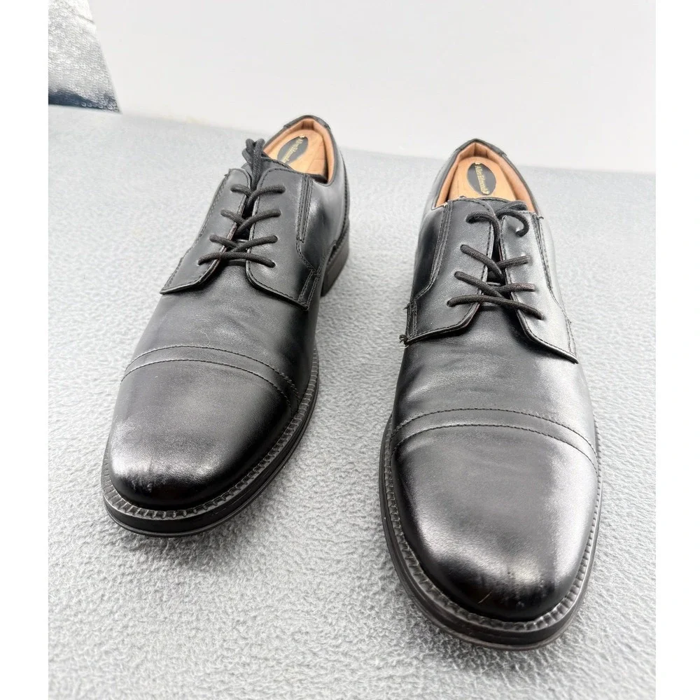 George Cap Toe Dress Shoes Mens 9.5 Black Faux Leather Lace Up Derby Business
